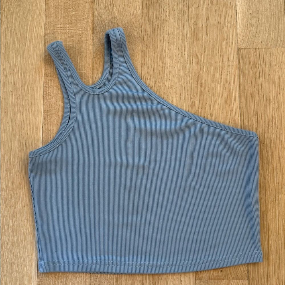 One-Shoulder Blue Ribbed Top - Picture 2 of 5